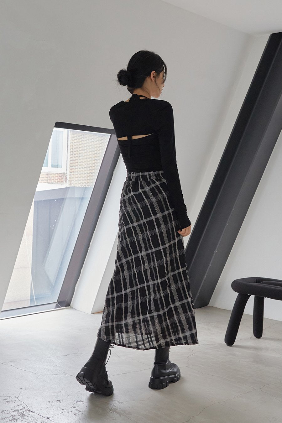 Checked Pattern Maxi Flare Skirt