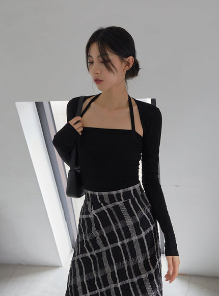 Checked Pattern Maxi Flare Skirt