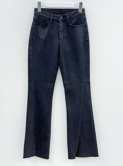Bootcut Black Jeans with Front Slit J31