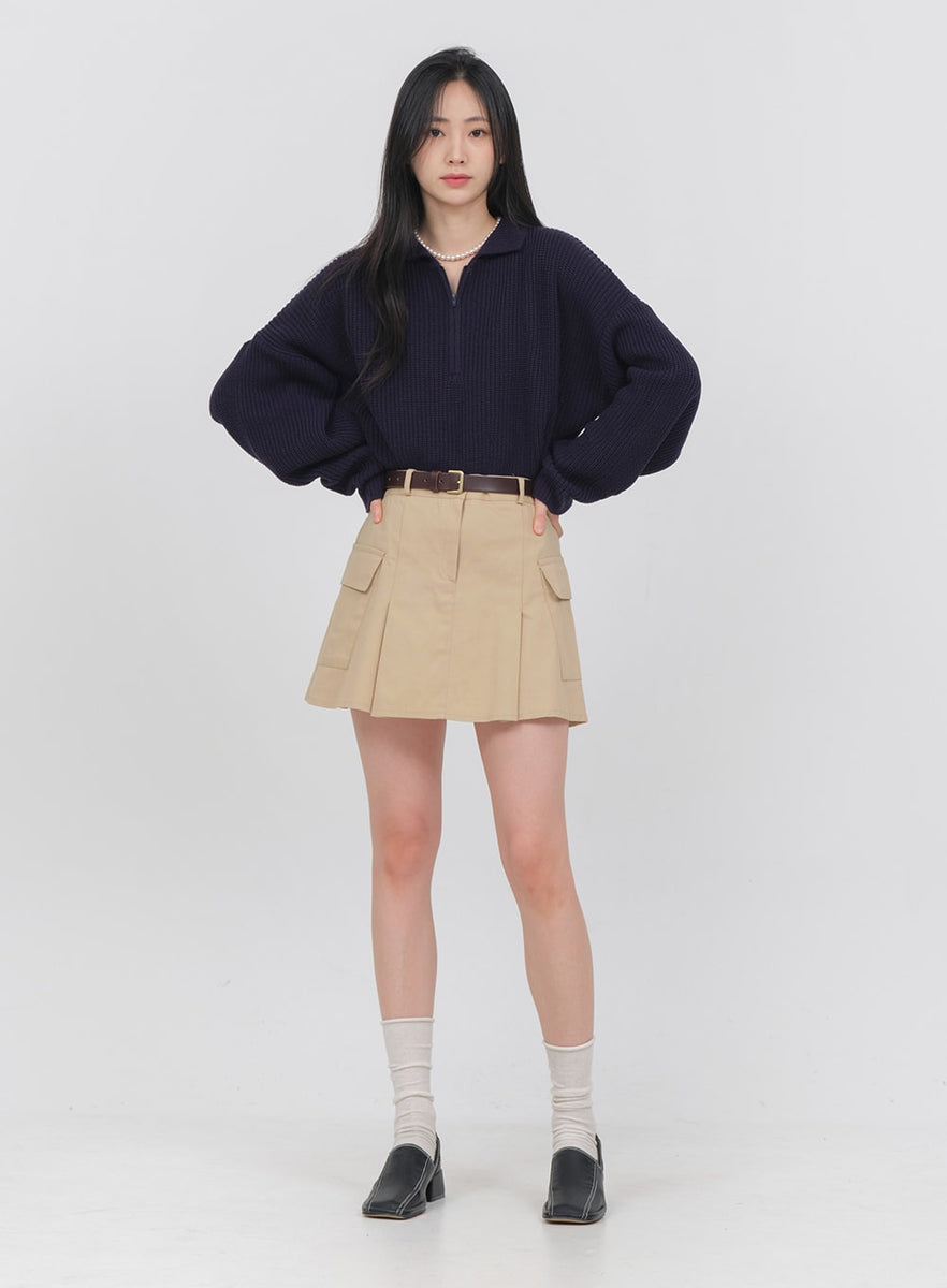 Double Pocket Pleated Mini Skirt OA01 - Lewkin