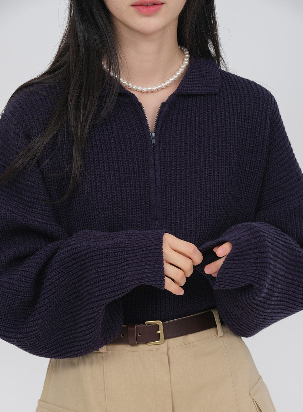 Half Zip-up Knitted Sweat Shirt OA01 - Lewkin