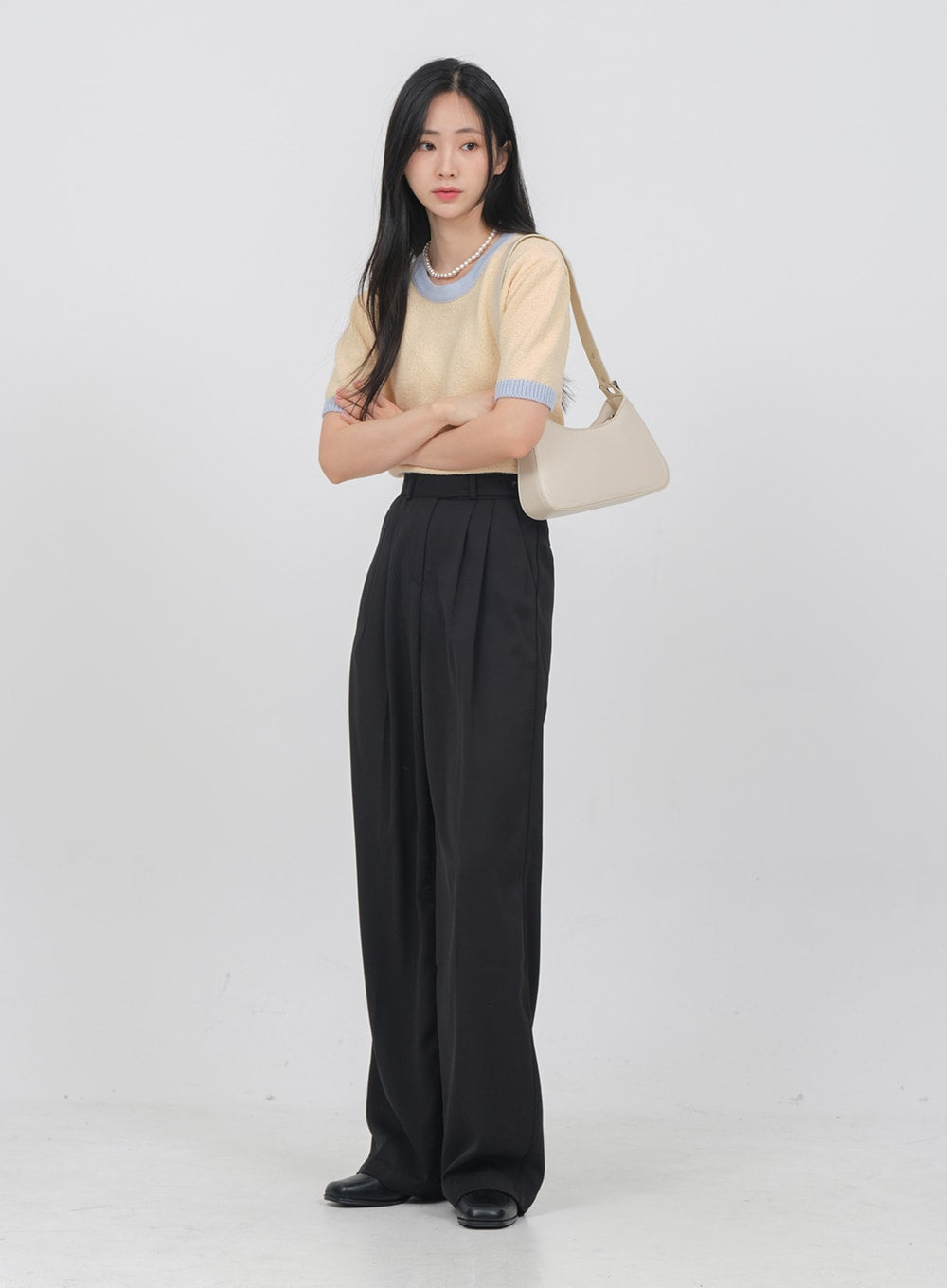 Double button wide top leg pants