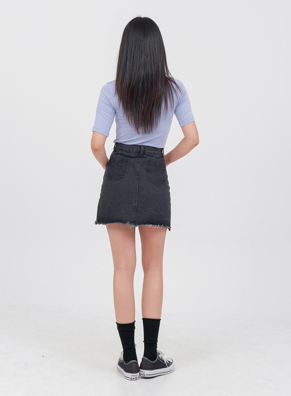 Raw Hem Bleached Denim Skirt OA05