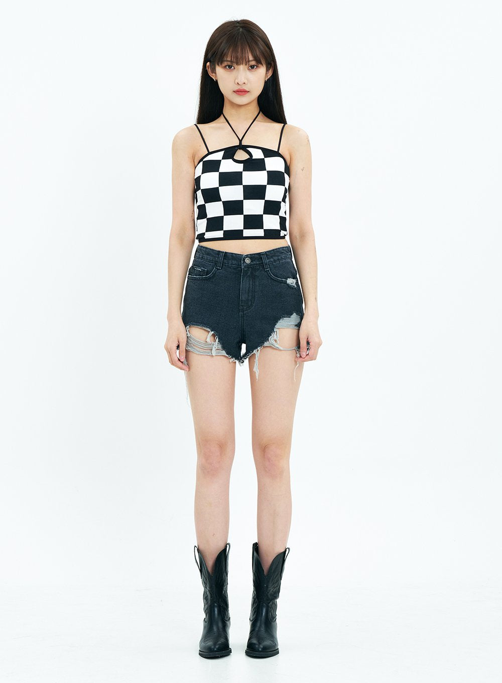 Checkerboard Strap Crop Top - Ready to Wear