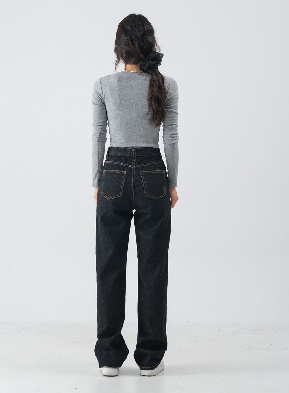 Charcoal Black Long Denim Pants OM6