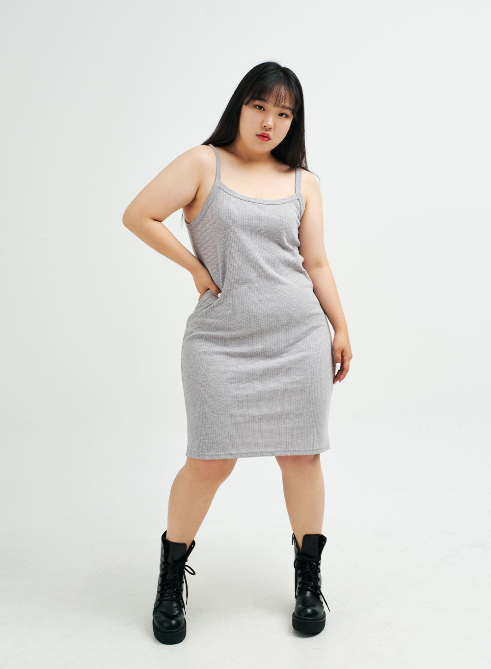 Plus Sleeveless Ribbed Midi Dress IY24 - Korean Women's Fashion | LEWKIN