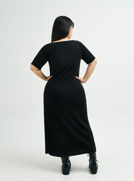 Plus 方領 V 肩帶超長連衣裙 IY24