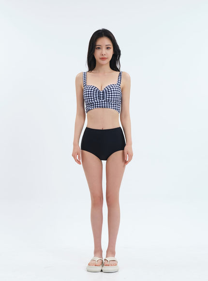 Navy Check Pattern Bikini Set