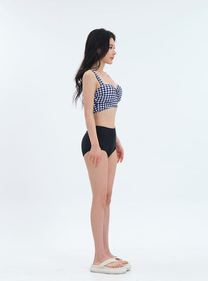 Navy Check Pattern Bikini Set