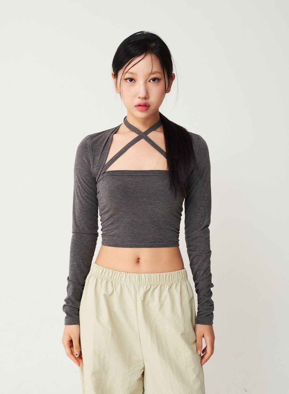 Charcoal Loose Long Sleeve Crop Top – Glow Clothing LLC