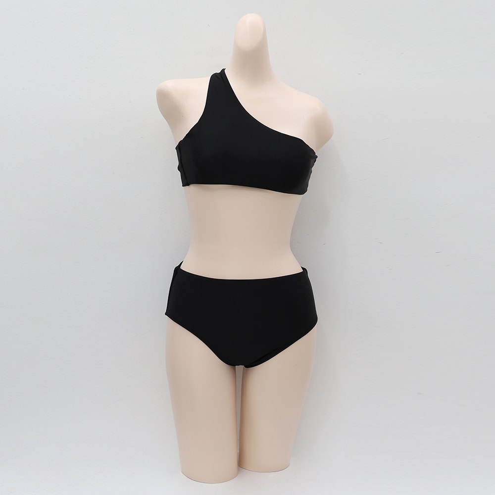 Black One Shoulder Bikini Set