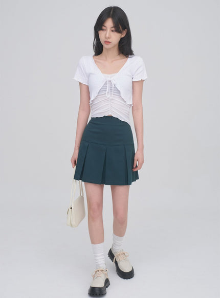 正面抽褶蕾絲吊帶背心無袖上衣 CM3