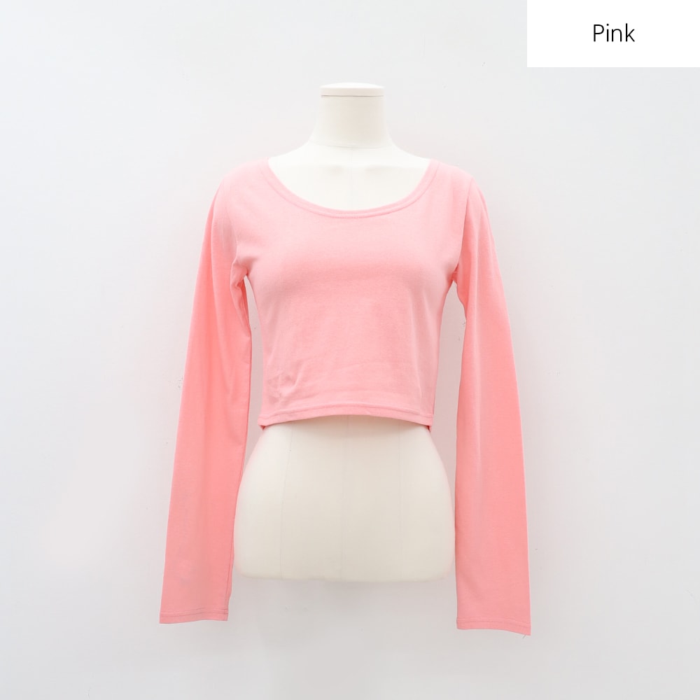 Pink Basic Fitted Crop Long Sleeve Top, Tops