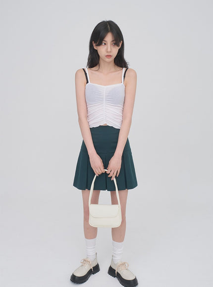 正面抽褶蕾絲吊帶背心無袖上衣 CM3