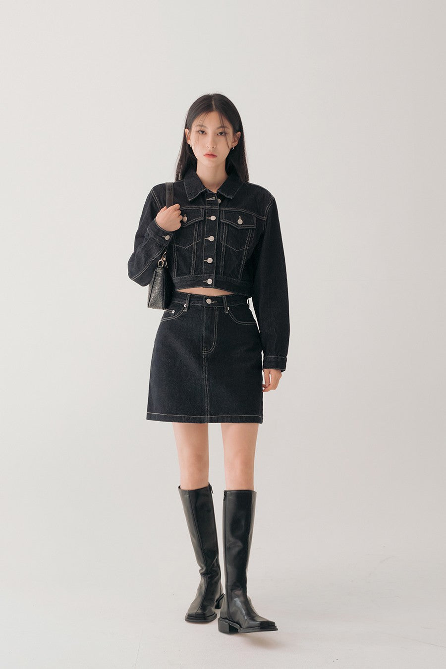 Denim Jacket and Mini Skirt Set - Korean Women's Fashion | LEWKIN