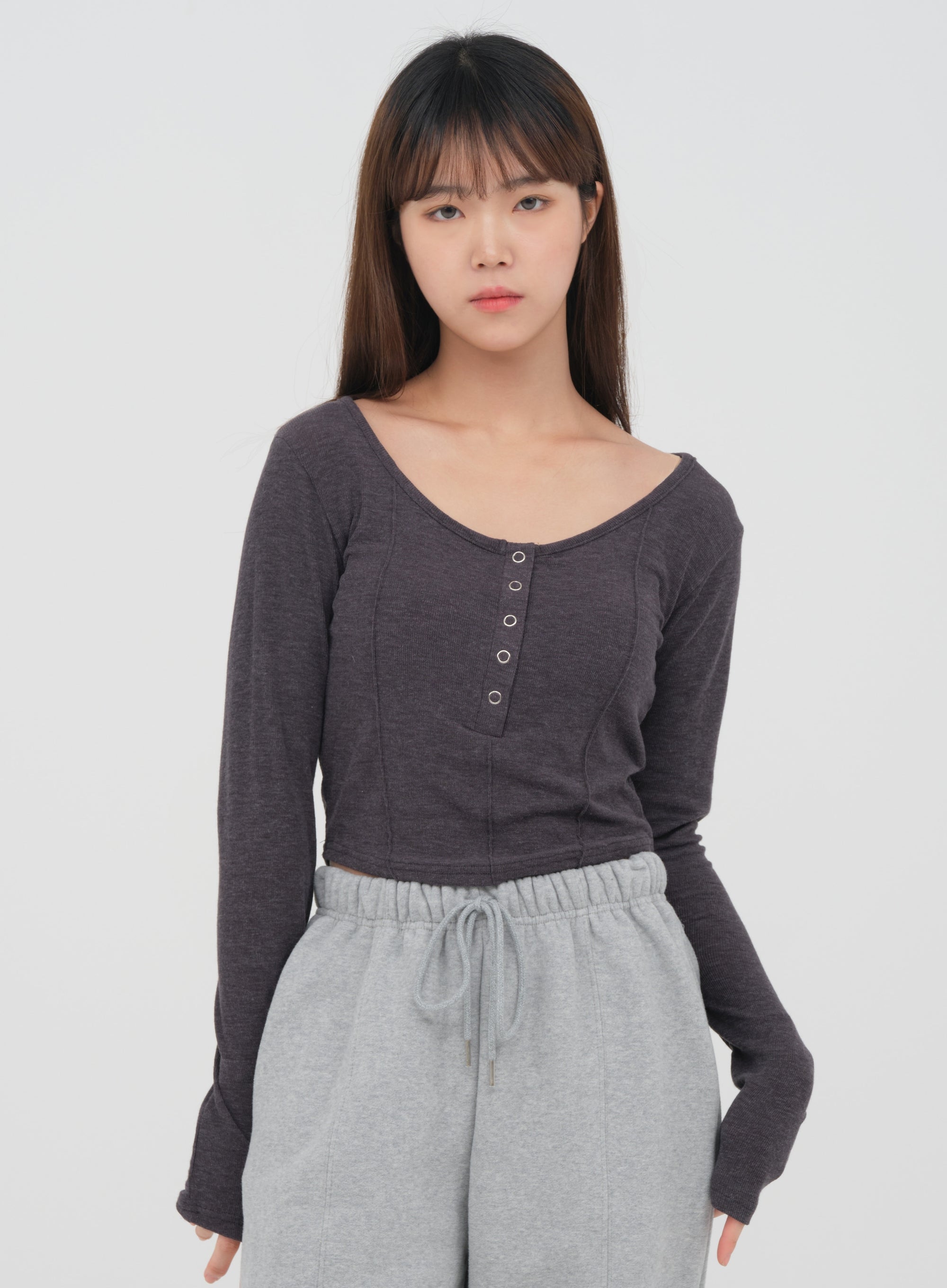 Scoop Neck Top with Front Button #OU-A2412024