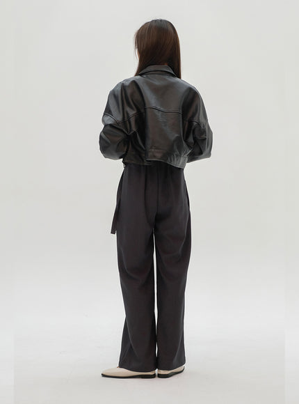 Faux Leather Cropped Jacket