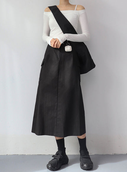 簡約高腰鈕扣工裝長裙CO05