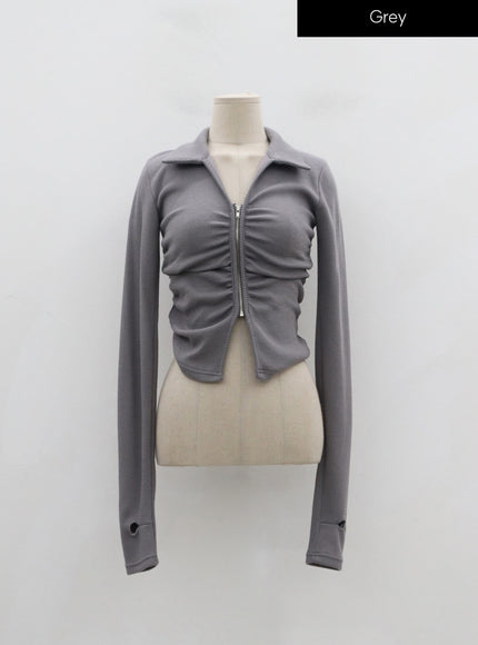 荷葉邊拉鍊長袖上衣 ID08