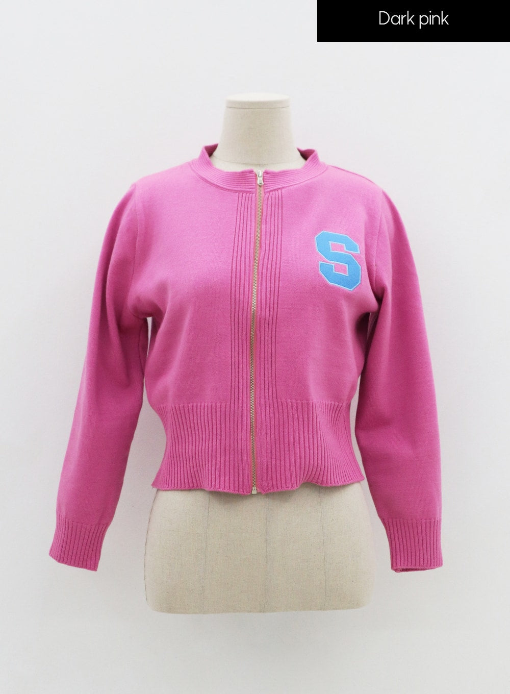 S Lettering Knit Long Sleeve Zip Up IS06
