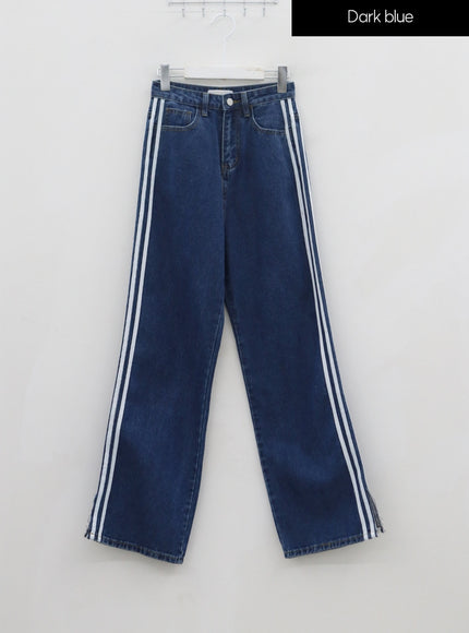 側條紋直筒牛仔褲 IN22