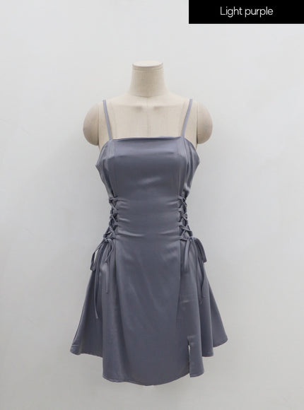 Silky Satin Cross Waist Tie Thin Strap Mini Dress IO27 - Korean Women's Fashion | LEWKIN Silky Satin Cross Waist Tie Thin Strap Mini Dress IO27 - Korean Women's Fashion | LEWKIN