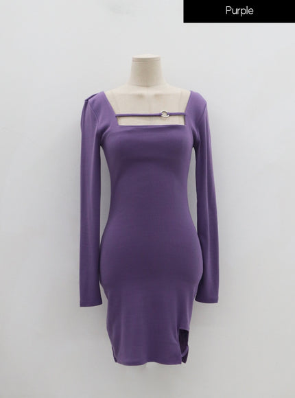 方領銀色箍迷你連衣裙 IN22