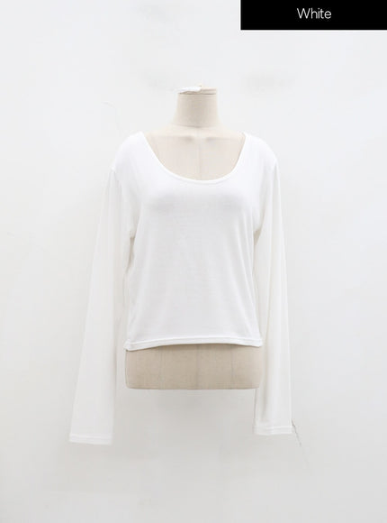 Plus U-Neck Long Sleeve Cropped Top ID27