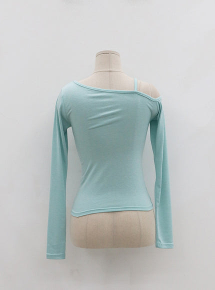 Unbalance Thin Strap Off-Shoulder T-Shirt IO24