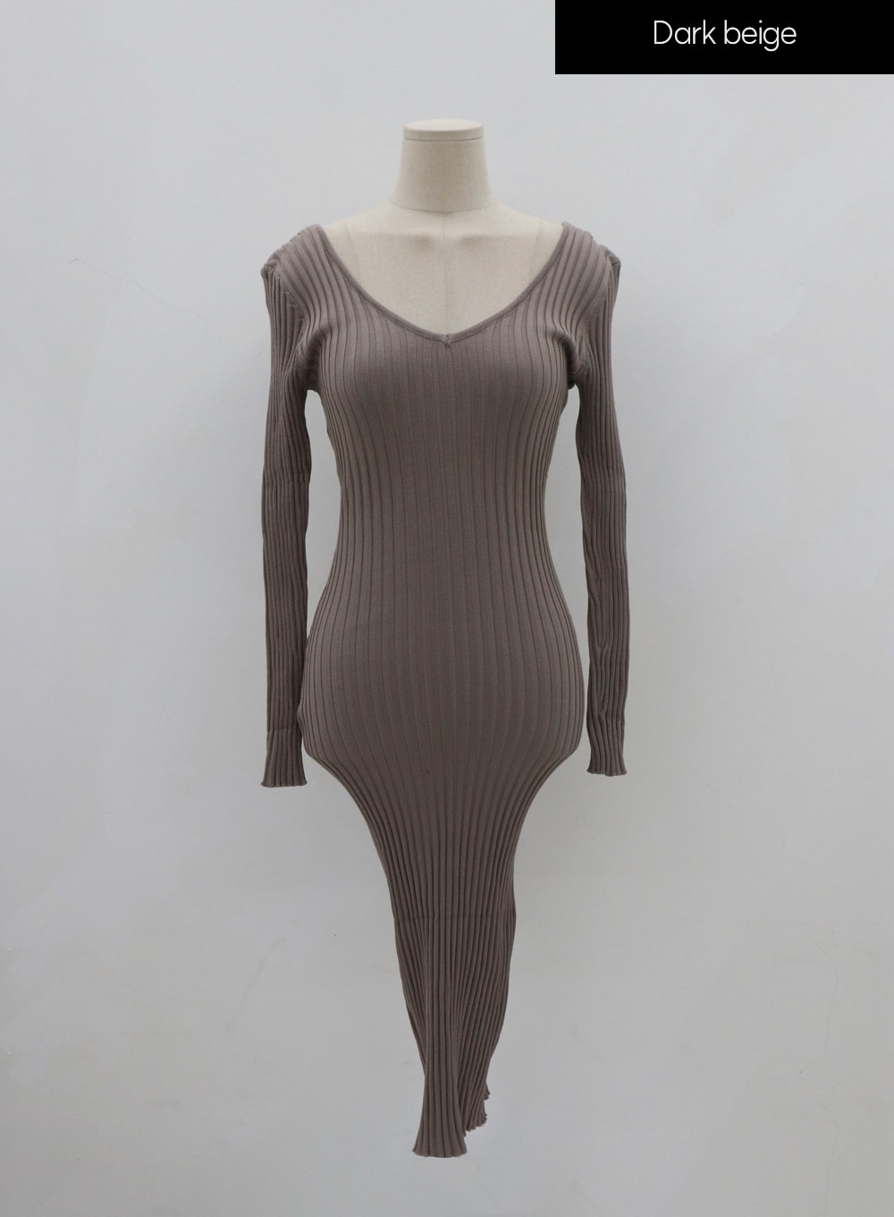 Plus V-Neck Sexy Long Sleeve Elastic Slim Knit Sweater Mini Dress IO05