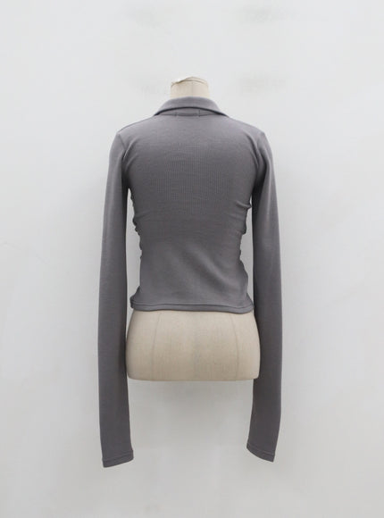 荷葉邊拉鍊長袖上衣 ID08