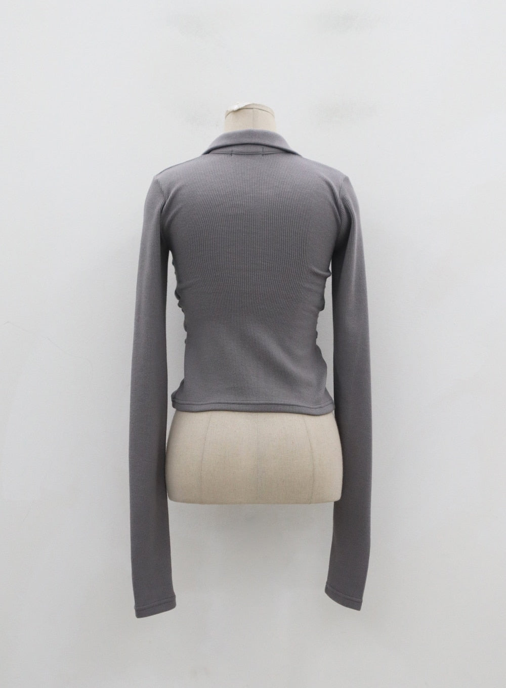 Fluffy zip-up o ring long sleeve solid top