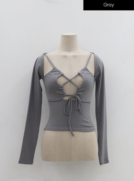 性感正面交叉繫帶短款上衣 IN22