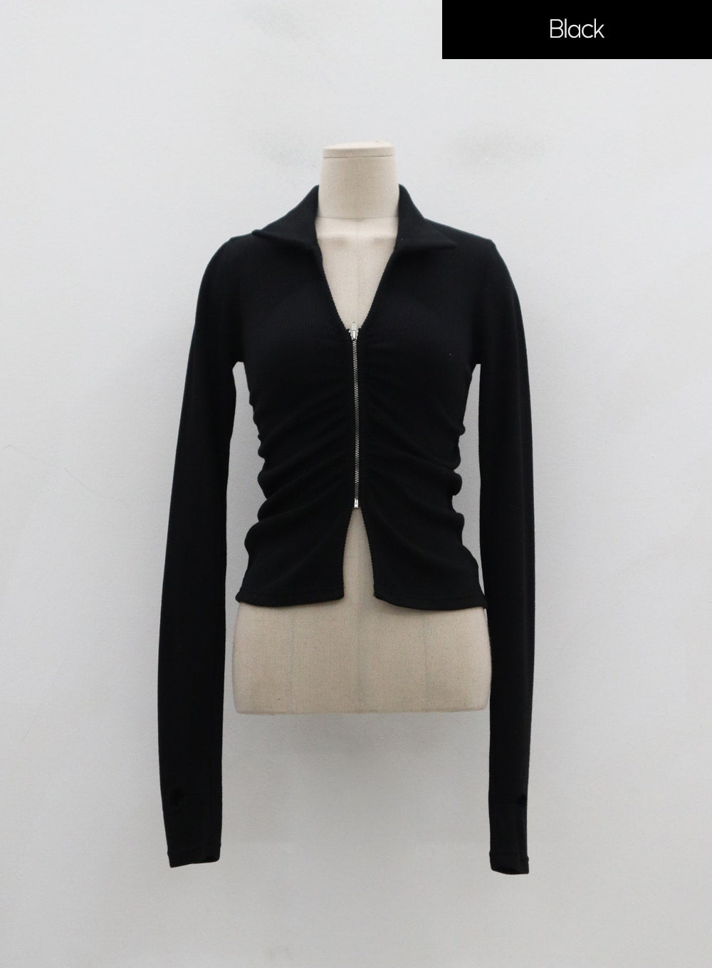 Long sleeve fluffy o ring zip-up rivet applique top