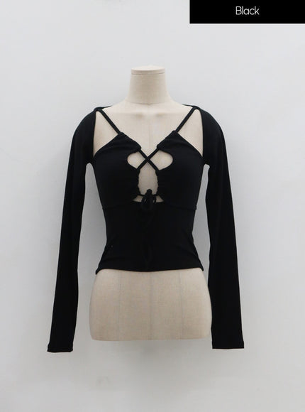 性感正面交叉繫帶短款上衣 IN22