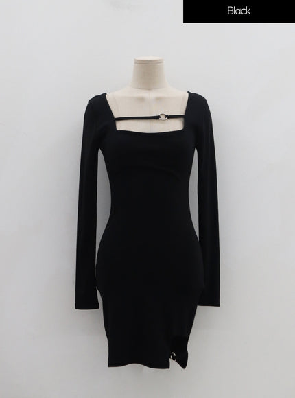 方領銀色箍迷你連衣裙 IN22