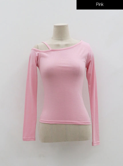 Unbalance Thin Strap Off-Shoulder T-Shirt IO24