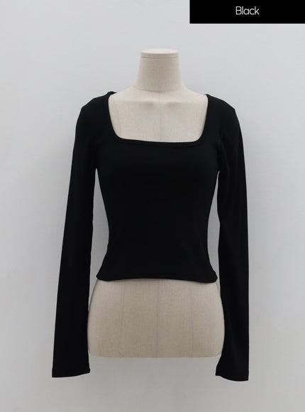 Square Neck Crop Long Sleeve T-Shirt IS05