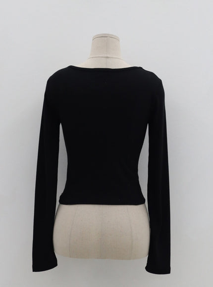 Square Neck Crop Long Sleeve T-Shirt IS05