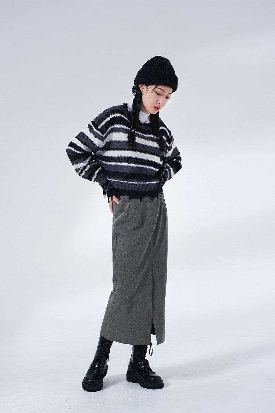 Stripped Cropped Knit Sweater F13