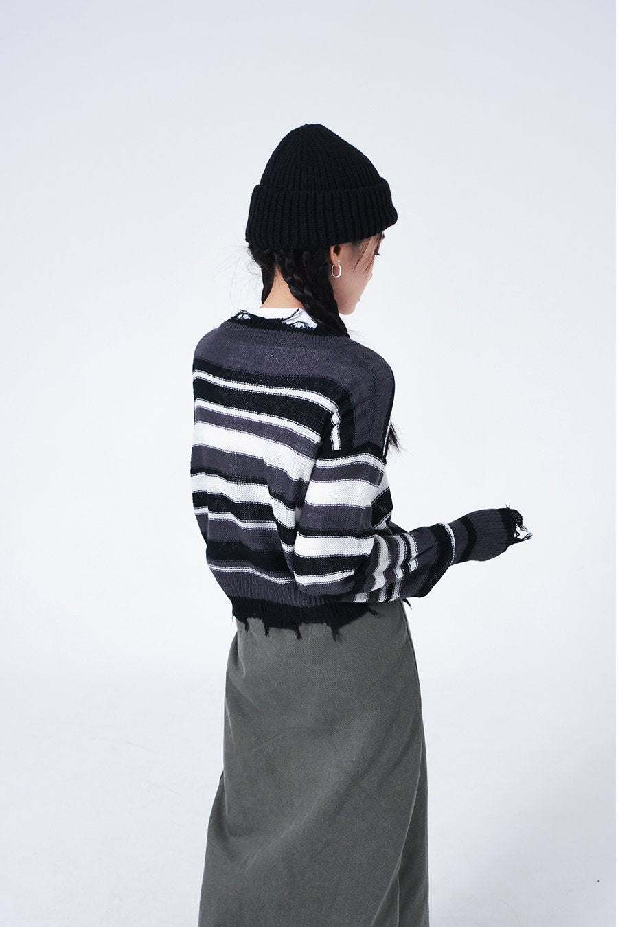 Stripped Cropped Knit Sweater F13