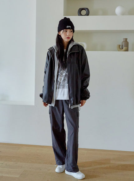 Relaxed Fit Faux Leather Jacket J24