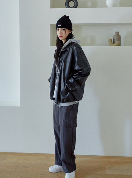 Relaxed Fit Faux Leather Jacket J24