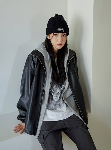 Relaxed Fit Faux Leather Jacket J24