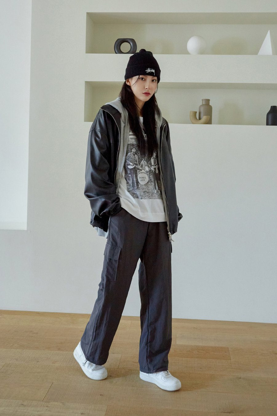 寬鬆版型人造皮夾克 J24 