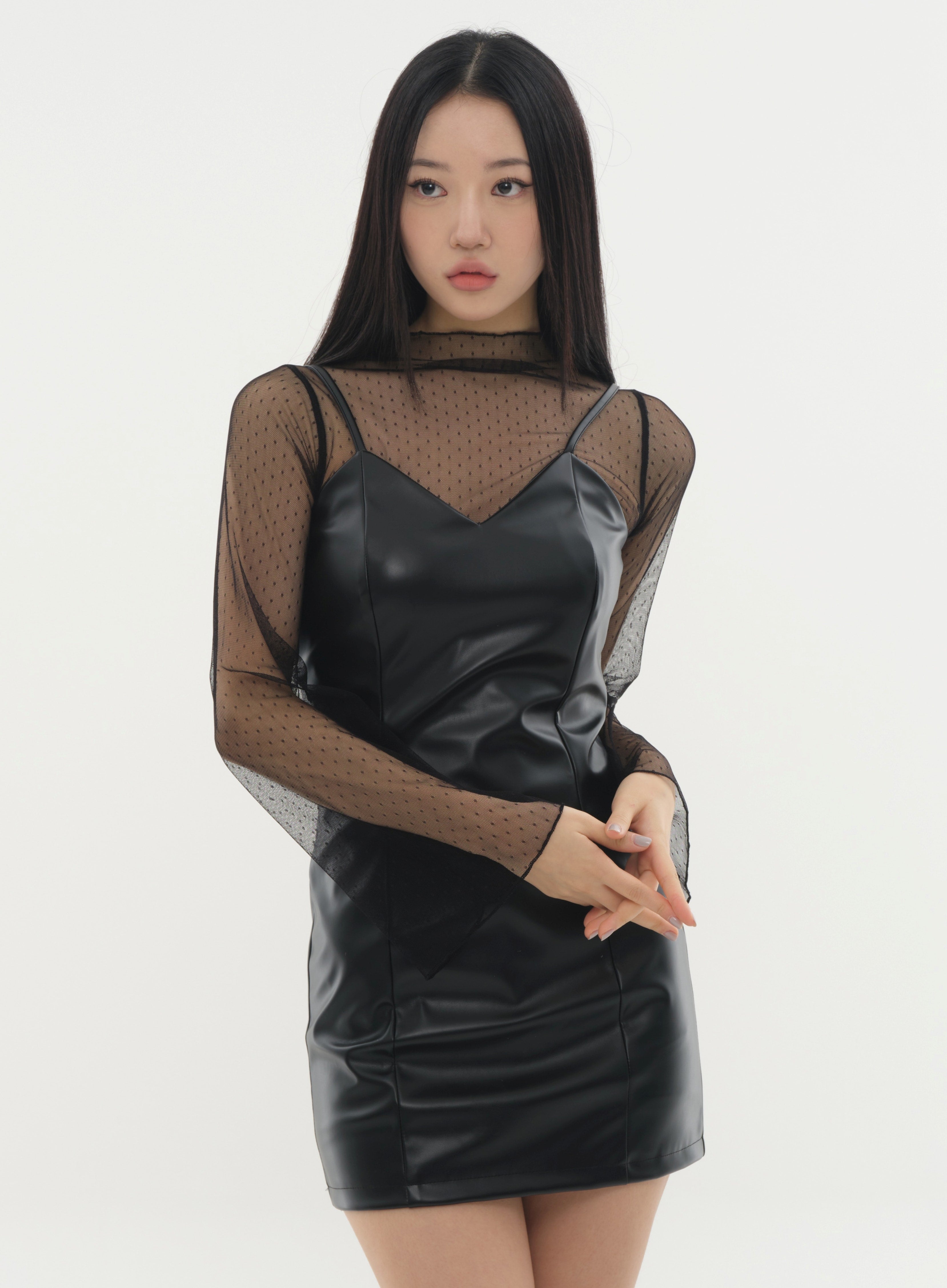 Faux Leather Strap Mini Dress #Original Kpop #121641