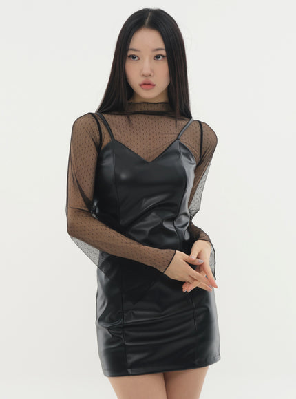 Faux Leather Strap Mini Dress #Original Kpop #121641 - K-Pop style | LEWKIN Faux Leather Strap Mini Dress #Original Kpop #121641 - K-Pop style | LEWKIN