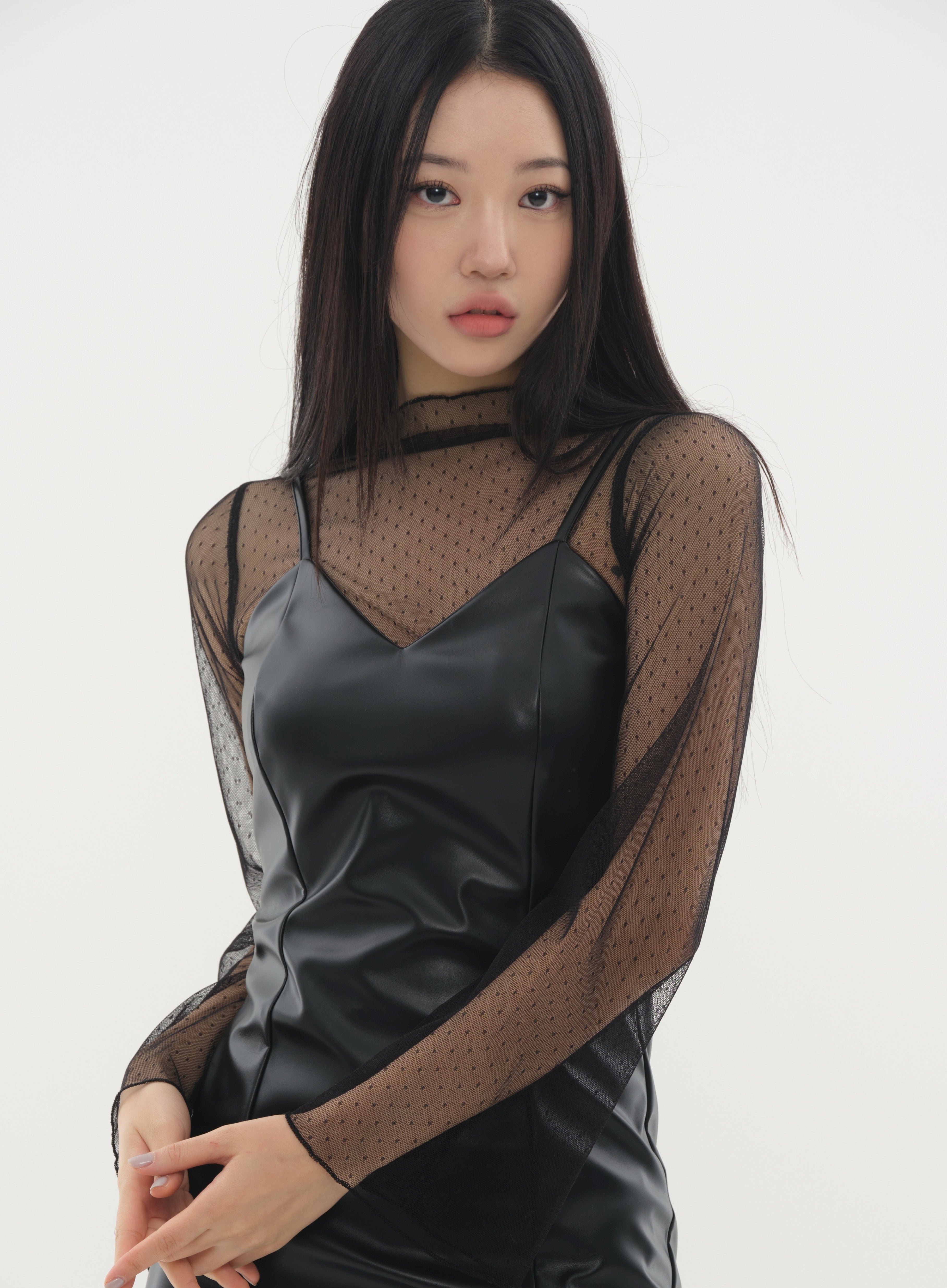 Faux Leather Strap Mini Dress #Original Kpop #121641