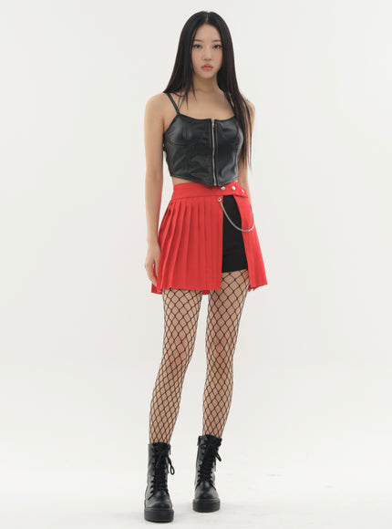 Pleated Mini Skirt with Chain #Original Kpop #121692