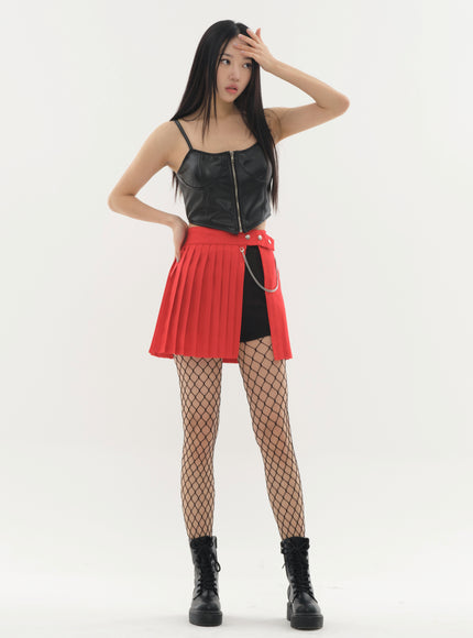 Pleated Mini Skirt with Chain #Original Kpop #121692 K-Pop style
